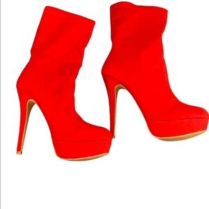 Essex Glam Red Faux Suede Platform Stiletto Heel Sock Booties Cosplay Halloween